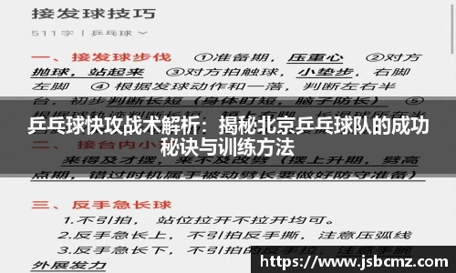 乒乓球快攻战术解析：揭秘北京乒乓球队的成功秘诀与训练方法